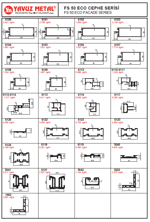FS 50 Eco Cephe Serisi Alüminyum Profiller - Katalog