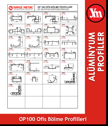 OP 100 Ofis Bölme Alüminyum Profilleri