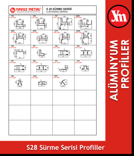 S 28 Sürme Serisi Alüminyum Profiller